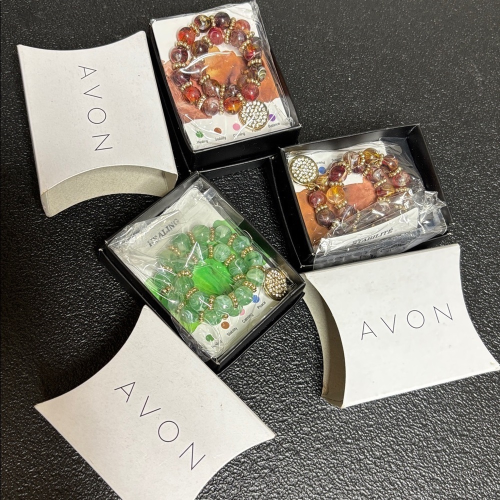 Avon Power of Energy Stretch Bracelets in Brown Green Stability Healing NIB 3